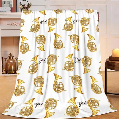 Gold French Horns Pattern Blanket for Brass Instrument Lovers