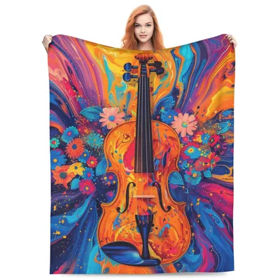 Colorful Violin Flower Art Blanket features a vibrant