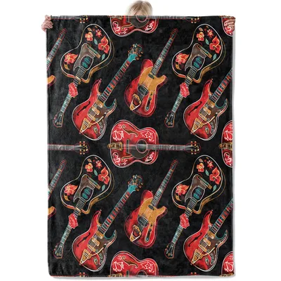 Guitars Pattern Black Background Blanket