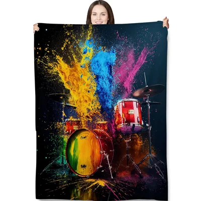 Colorful Paint Splash Drum Blanket for Music Lovers