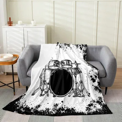 Drum Kit Sketch Pattern Blanket for Music Lovers