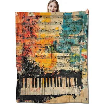 Abstract Piano Keys Art Blanket featuring colorful sheet music