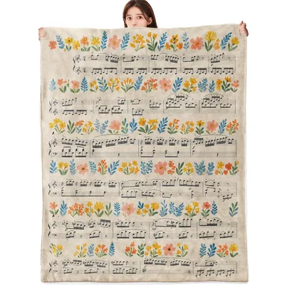 Floral Music Sheet Pattern Blanket featuring vintage piano scores