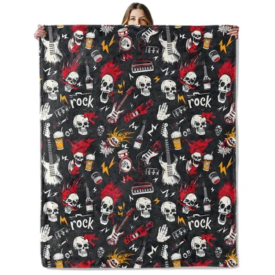 Punk Rock Skulls Pattern Blanket featuring electric guitars