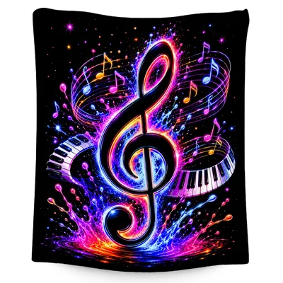 Neon Treble Clef Music Blanket: Neon Art with Piano Keys and Notes