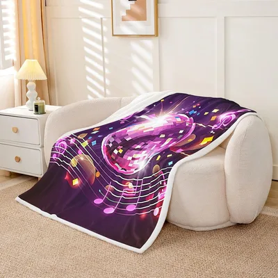 Musical Notes Glow Design Blanket: Neon Disco Art for Music Lovers