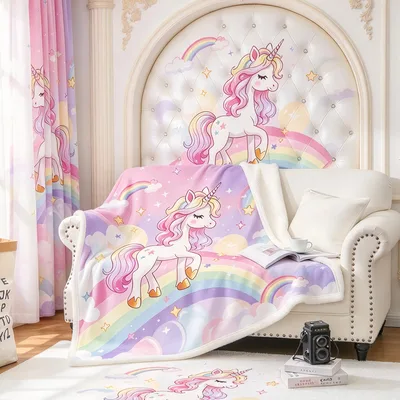 Pastel Unicorn Blanket: Rainbow Horse Design for Cozy Rooms
