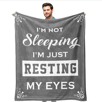 Gray Resting Eyes Humor Blanket: I'm Not Sleeping Design