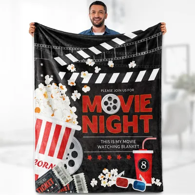 Movie Night Popcorn Blanket: Vintage Cinema Clapperboard Design