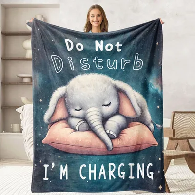 Sleeping Baby Elephant Blanket: Do Not Disturb I'm Charging Design