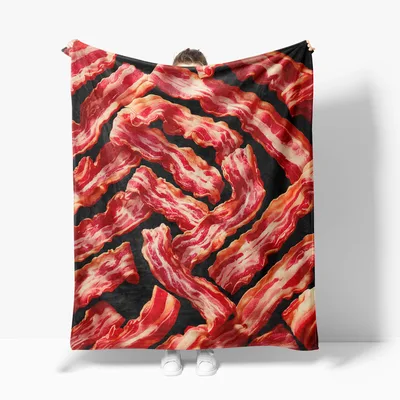 Bacon Food Pattern Blanket: Crispy Strips on Black Background