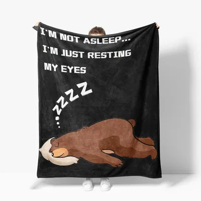 Sleeping Bear Funny Blanket: Resting Eyes Design for Cozy Naps