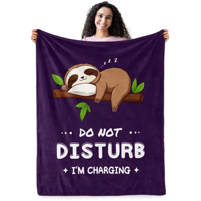 Sloth Napping Cute Blanket Do Not Disturb I'm Charging Design