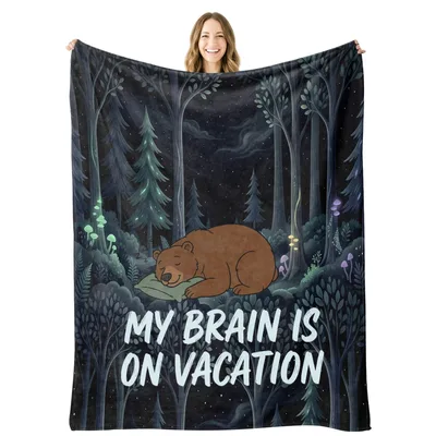 Sleeping Bear Forest Blanket: My Brain Is On Vacation Design