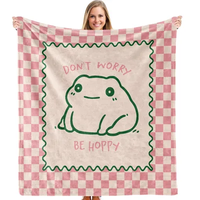 Cute Frog Funny Frog Blanket: Don't Worry Be Hoppy Design