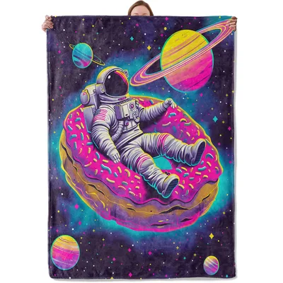 Astronaut Donut Space Blanket features a suited traveler