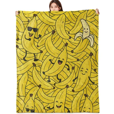 Dancing Cartoon Bananas Blanket: A Bright Yellow Fruit Pattern