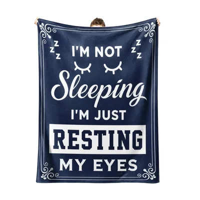 Resting My Eyes Navy Blanket: Nap Quote Design for Lazy Days