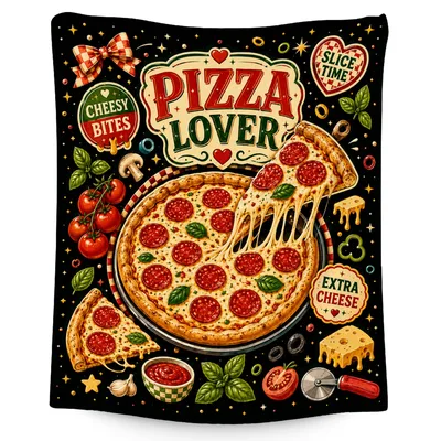 Pizza Lover Slice Time Blanket: Cheesy Bites and Extra Cheese Design
