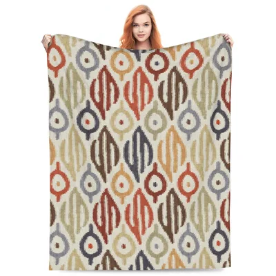 Boho Ethnic Ikat Pattern Blanket for Boho Home Decor and Travel
