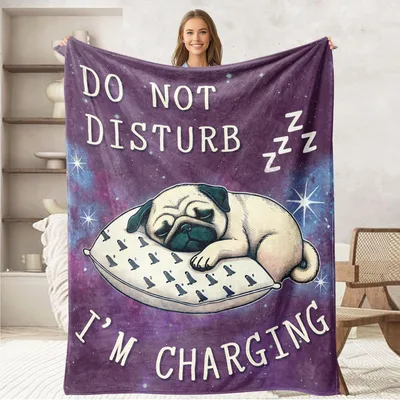 Do Not Disturb Pug Blanket: Sleeping Dog on Galaxy Background