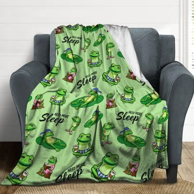 Frogs Need More Sleep Blanket: A Humorous Print for Lazy Days