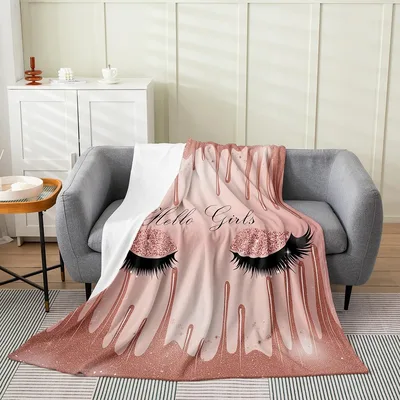Cozy Pink Blanket Hello Girls Eyelash Design for Beauty Lovers