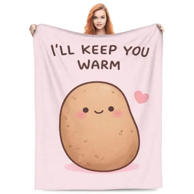 I'll Keep You Warm Blanket with a Smiling Potato Design