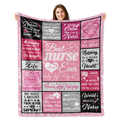 Pink Nurse Sayings Collage Blanket Celebrating the Best Nurse Ever