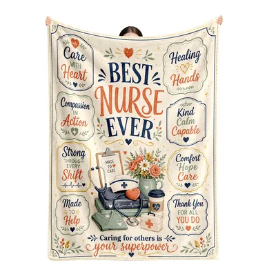 Best Nurse Ever Appreciation Blanket featuring vintage badges