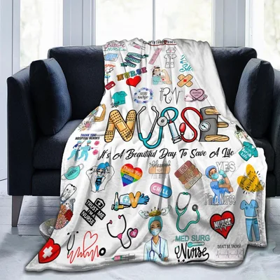 Nurse Icons Pattern Blanket Features Stethoscope Typography