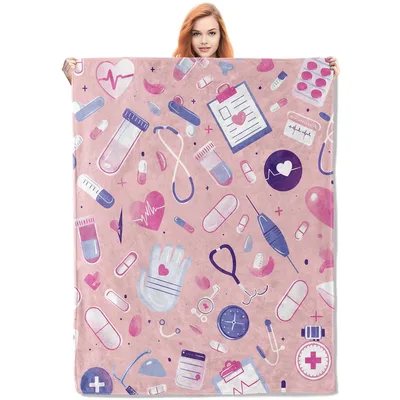Nurse Medical Pattern Pink Blanket Celebrating Healthcare Icons