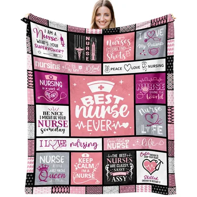 Pink Nurse Quotes Collage Patchwork Blanket for Healthcare Heroes