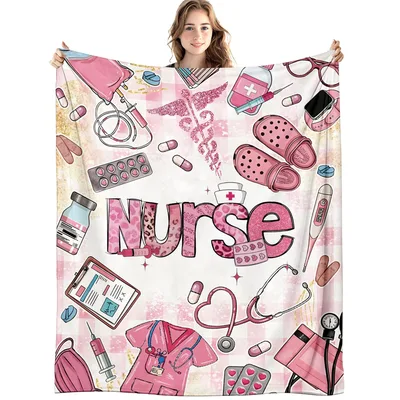 Pink Nurse Medical Icons Blanket featuring pink scrubs clogs