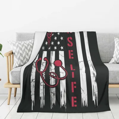 Nurse American Flag Stethoscope Blanket featuring SE LIFE text