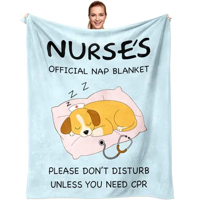Nurse's Snooze Pup Blanket: Official Nap Design with Stethoscope Dog