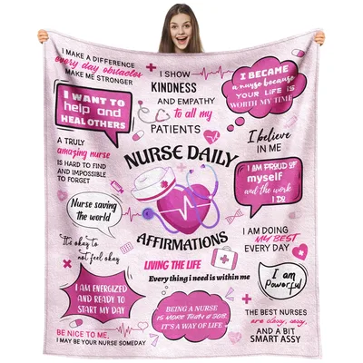 Nurse Affirmations Pink Blanket Featuring Supportive Quotes
