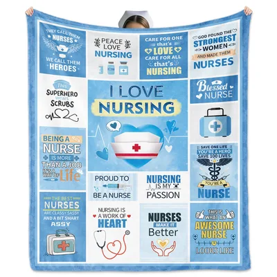 I Love Nursing Heroes Blanket features a blue collage