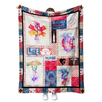 Nurse Medical Symbols Patchwork Blanket for Healthcare Heroes