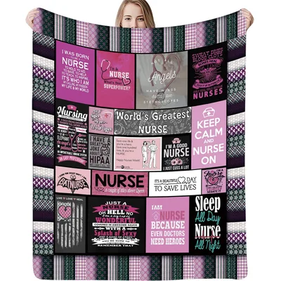Nurse Typography Collage Blanket Celebrating Nursing Humor and Pride
