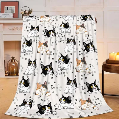Cute Cats Pattern Blanket No. 2: Feline Friends and Paw Prints