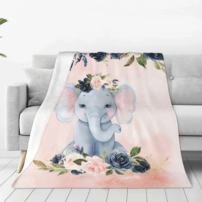Baby Elephant with Flowers Blanket