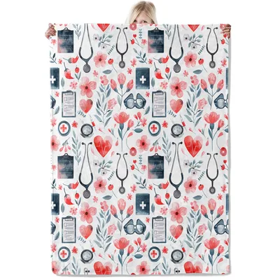 Floral Medical Nurse Pattern Blanket: Stethoscope and Floral Design