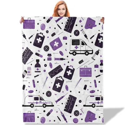 Nurse Medical Pattern Print Blanket Celebrating Healthcare Icons
