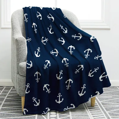 Nautical Anchor Blanket: Navy Blue Ocean Pattern Throw