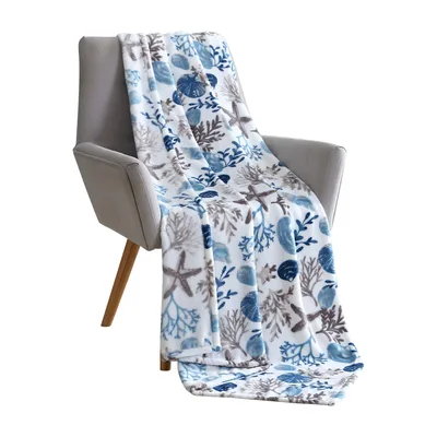 Beach House Blanket Coastal Seashells and Coral Design