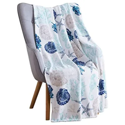 Coastal Decor Blanket Seashells Starfish Ocean Pattern