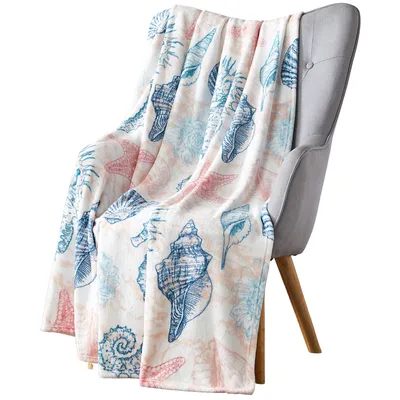 Seashell Coastal Blanket: Starfish and Shells Ocean Life Throw