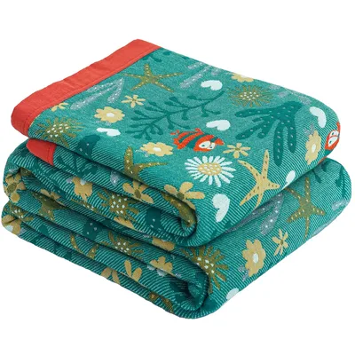 Ocean Starfish Blanket: Teal Sea Life Pattern with Fish and Coral