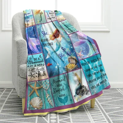 Mermaid Beach Blanket Ocean Quotes and Underwater Design